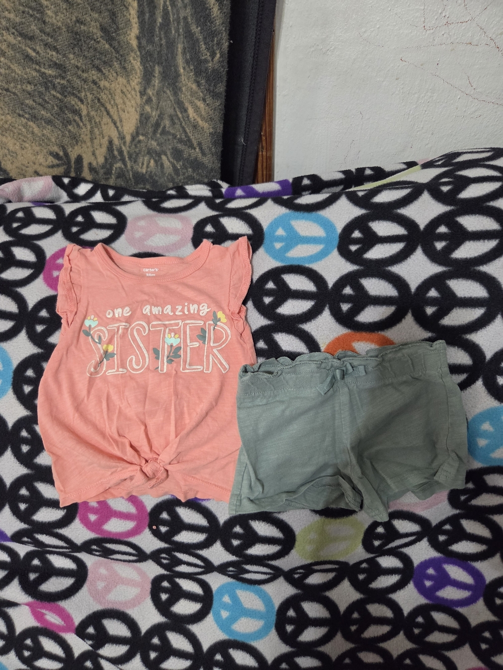 Coral 'One Amazing Sister' Short Sleeve Tee & Green Shorts Set